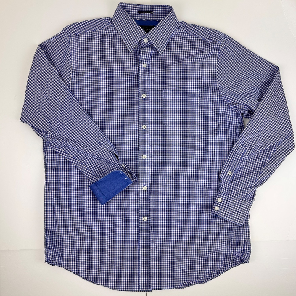 Men's Black Brown 1826 Long Sleeve Plaid Button Up Dres Shirt Size Large Purple